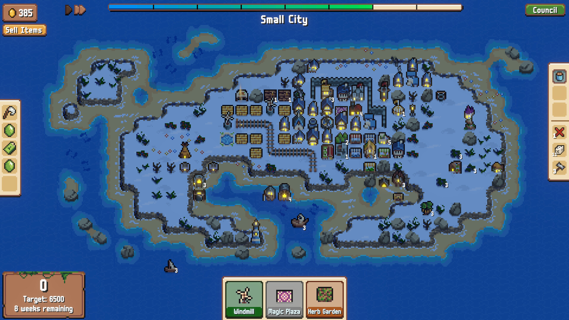 Gameplay de Combolands: Constructor de ciudades roguelike