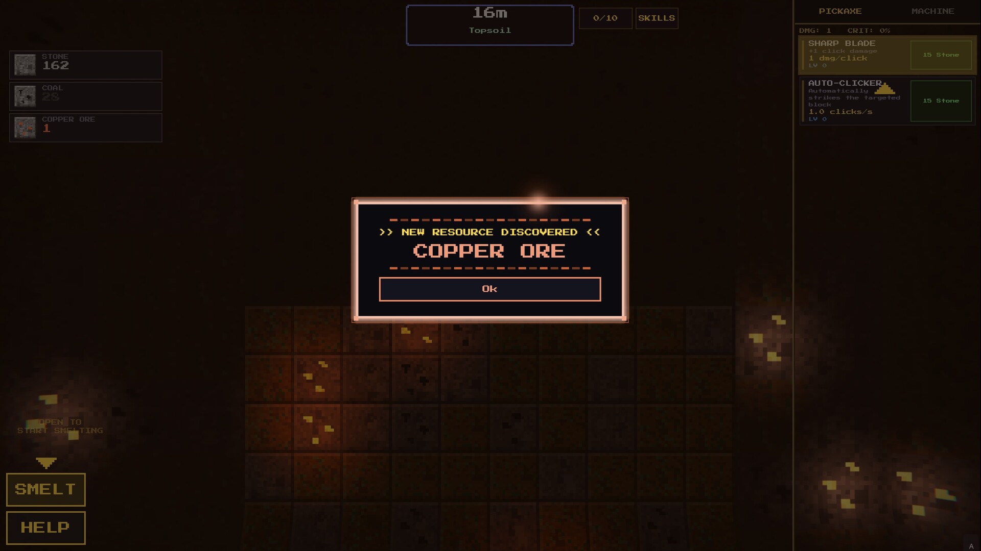 Gameplay de Idle Deepcore: minas y upgrades