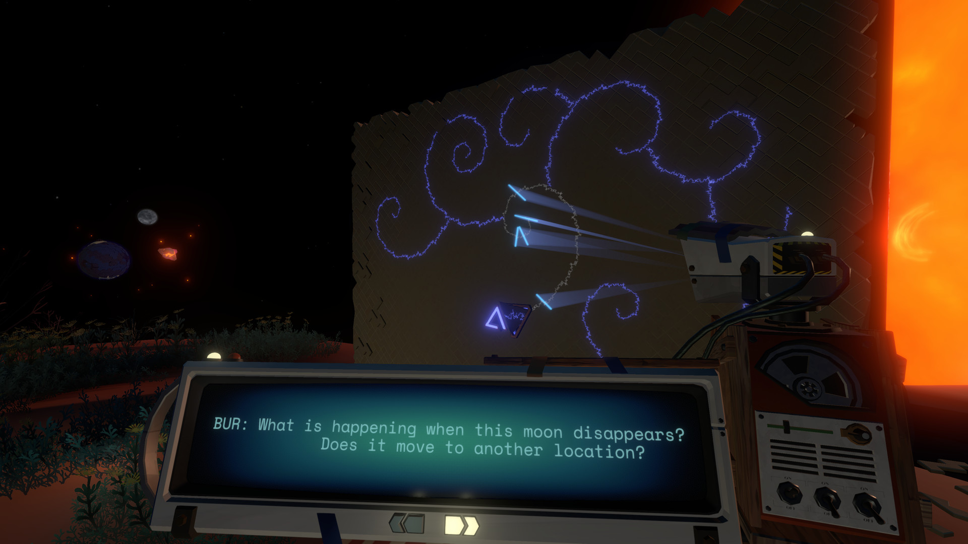 Gameplay de Outer Wilds: planeta y nave