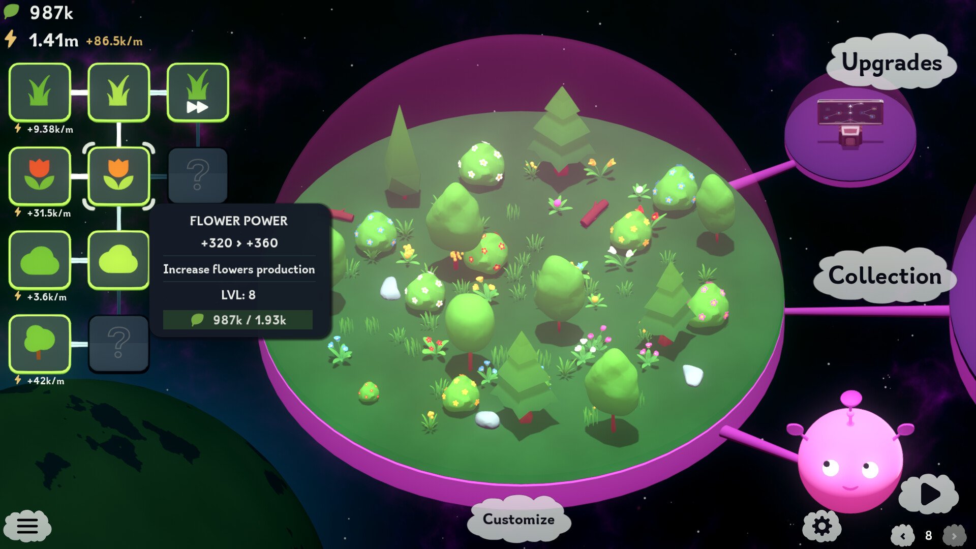 Gameplay de The Greenening: jardín espacial